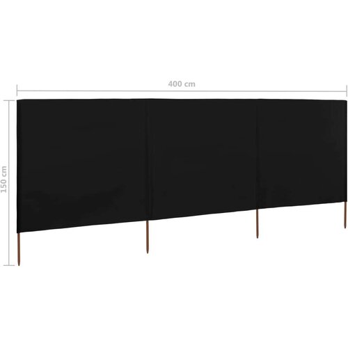 VidaXL Vjetrobran s 3 panela od tkanine 400 x 120 cm crni Slike