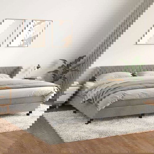  Box spring postelja z vzmetnico svetlo siva 160x200 cm žamet, (20846860) Slike