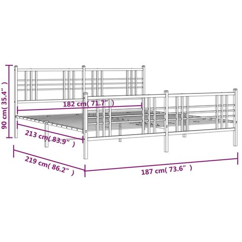 VidaXL Metalni okvir kreveta uzglavlje i podnožje crni 183x213 cm Slike