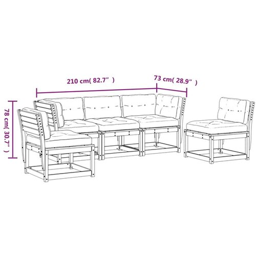 VidaXL 5-dijelni set vrtnih sofa s jastucima bijeli masivna borovina Slike