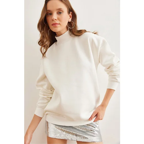 Olalook Women's White Half Turtleneck Basic Sweatshirt