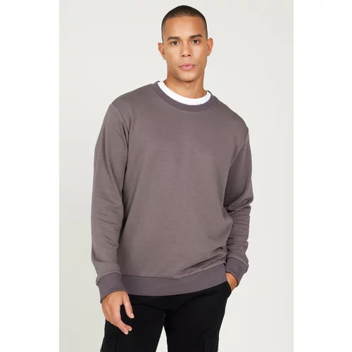 AC&Co / Altınyıldız Classics Men's Dark Gray Standard Fit Regular Fit Crew Neck 3 Thread Cotton Sweatshirt