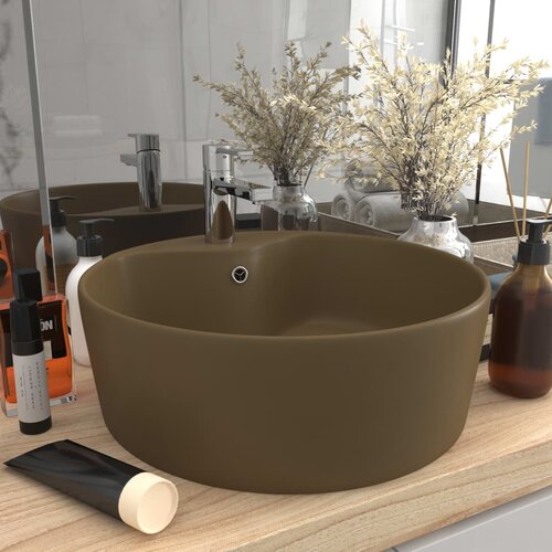 vidaXL Razkošen umivalnik mat krem 36x13 cm keramičen Cene