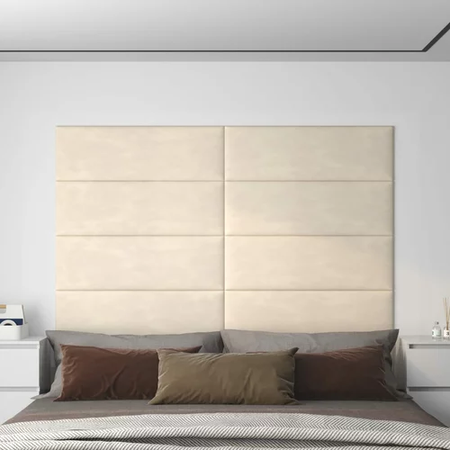 vidaXL Stenski paneli 12 kosov krem 90x30 cm žamet 3,24 m²
