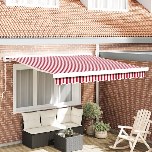 VidaXL ročna retraktibilna tenda rdeče in bele črte 350x250 cm Slike