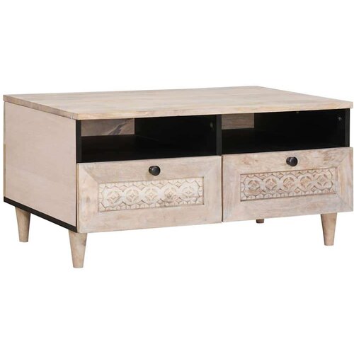 VidaXL Klubska miza s predalom Bela 80 x 54 x 40 cm trden mangov les Slike