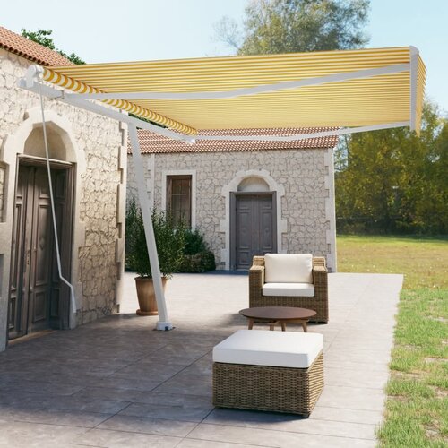 VidaXL Prostostoječa ročno zložljiva tenda 450x350 cm rumena/bela Slike