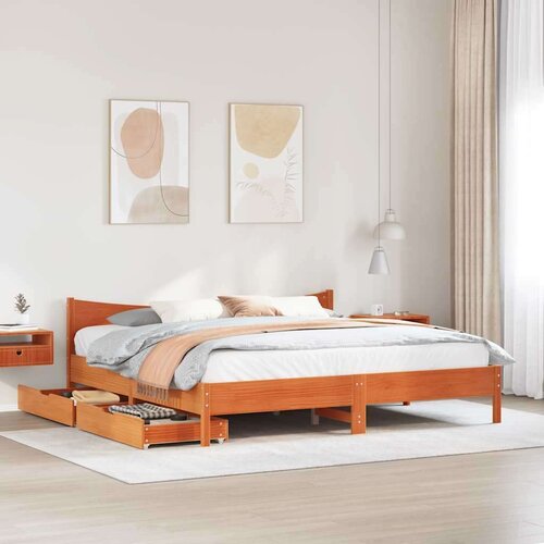 vidaXL Posteljni okvir s predali voščeno rjav 180x200cm trdna borovina, (21321642) Cene