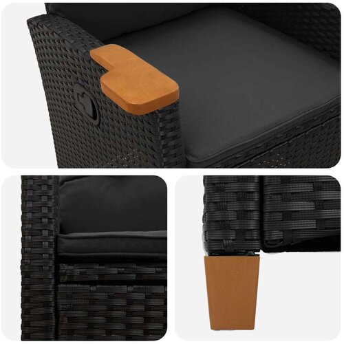  Fotelja za ležanje s pločom za čaj Crna 62 x 64 x 112 cm - Crna Slike