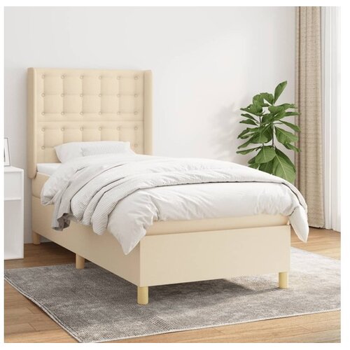  Box spring postelja z vzmetnico krem 90x190 cm blago Cene