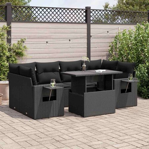 vidaXL 7-dijelni set vrtnih sofa od poliratana s jastucima crni Cijene