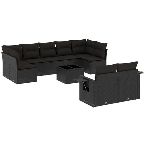 vidaXL 10-dijelni set vrtnih sofa s jastucima crni od poliratana Cijene