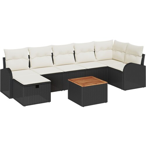 VidaXL Set od 8 delova vrtne sofe s jastučićima Crna poli ratan, 2-sjedna vrtna sofa s pohranom i jastučićima Crna poli ratan Slike