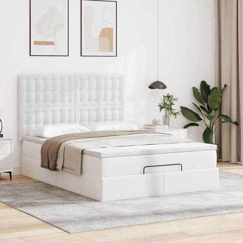 VidaXL otomanski okvir kreveta s madraca bijela 140x200cm umjetna koža Slike