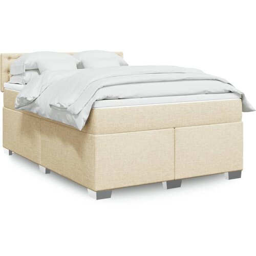 VidaXL Box spring postelja z vzmetnico krem 140x200 cm blago Slike