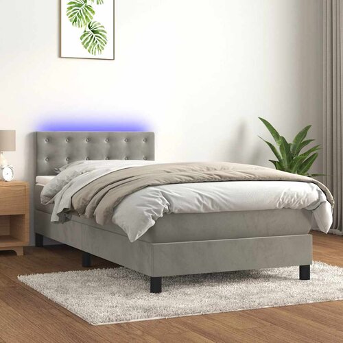  box spring s madracem LED svjetlosivi 80x200 cm baršun Cene