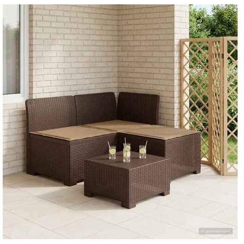 vidaXL Dvosjedni vrtni sofa s jastucima u ratan izgledu 3-sjedalo PP - Smeđa Sofa + srednji + kutni s taupe jastučićem Cene
