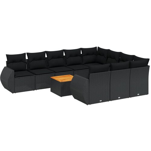  11-dijelni set vrtnih sofa od poliratana s jastucima crni Crna 71 x 62 x 69 cm Slike