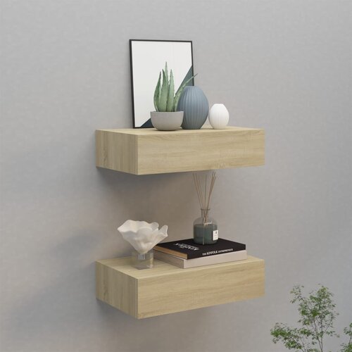vidaXL Stenska polica s predalom 2 kosa hrast 40x23,5x10 cm MDF, (20620617) Cene