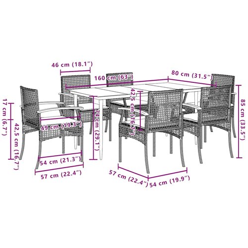  7-dijelni vrtni blagovaonski set od poliratana s jastucima bež 160 x 80 x 74 cm Slike