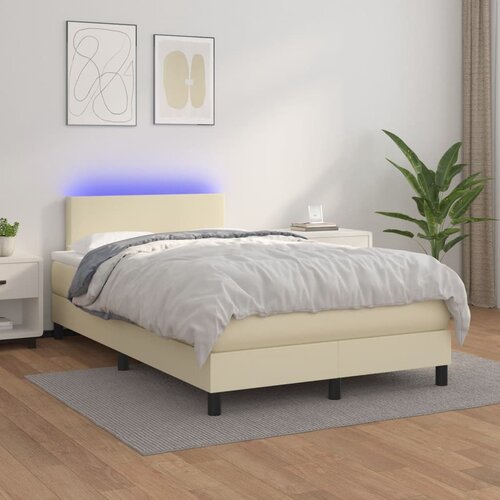 Krevet box spring s madracem LED krem 120x200cm od umjetne kože Cene
