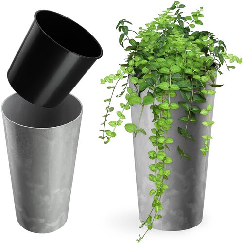 KADAX cvetlični lonec 26 cm pokrov z vložkom plastični cvetlični lonec siv, (5000353348) Slike