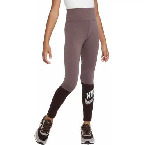Nike NSW FAVORITES HW LEGGING DNC Tajice za djevojčice, smeđa, veličina