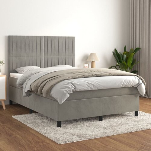 VidaXL Krevet s oprugama i madracem svjetlosivi 140x190 cm bar&amp;scaron;unasti Slike