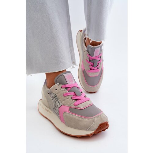 Big Star Women's sneakers with Memory Foam Platform - gray-pink Cene