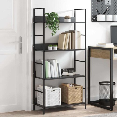 Police za knjige s 4 razine crne 60 x 27,6 x 124,5 cm drvene Slike