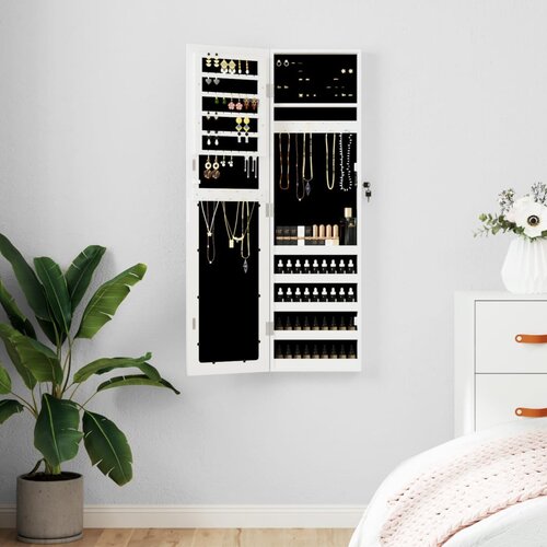 vidaXL Omarica za nakit z ogledalom stenska bela 30x8,5x106 cm Cene