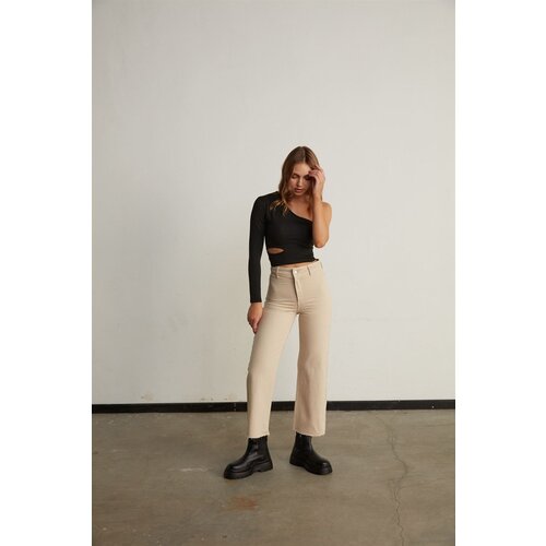 VATKALI Flared Wide Leg Jeans Beige Slike