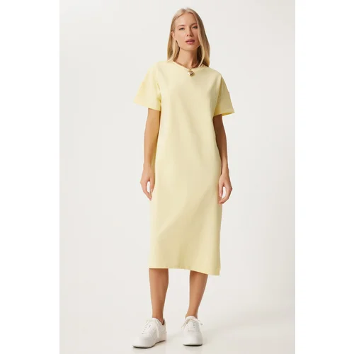 Happiness İstanbul Women's Yellow Cotton Summer Casual Combed Dress