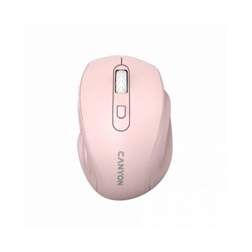 Canyon 6 buttons wireless 2.4Ghz mouse, MX8650A sensor, dpi up to 1600,Injection case, 3 m life times left and right switches, 2xAAA battery, abs material. size: 105x71x40mm, weight: 59g, pink Slike