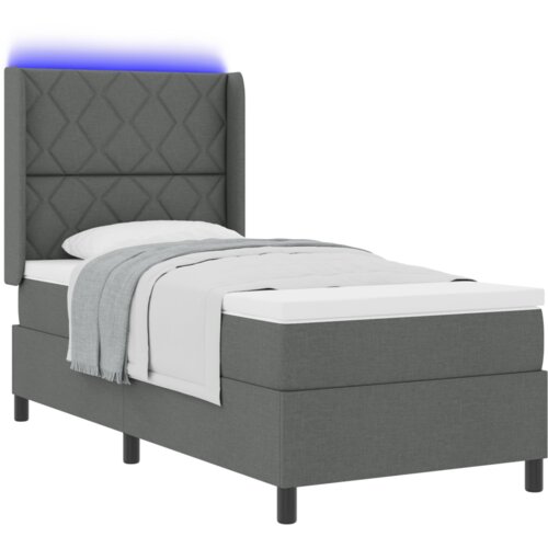 vidaXL Posteljni okvir z vzmetnico in LED temno sivi 90x200 cm iz blaga Cene