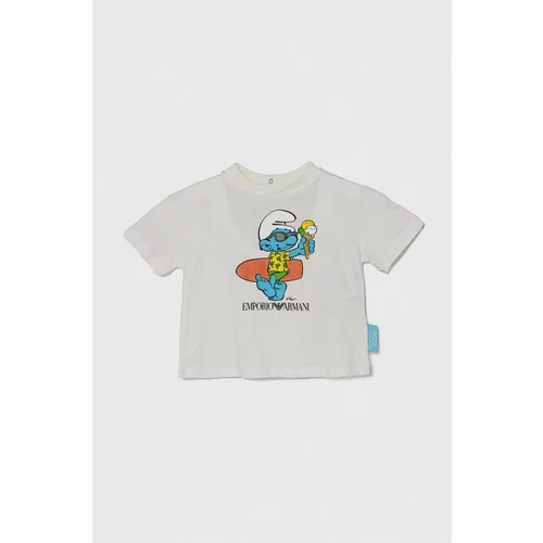 Emporio Armani Otroška bombažna majica x The Smurfs bela barva