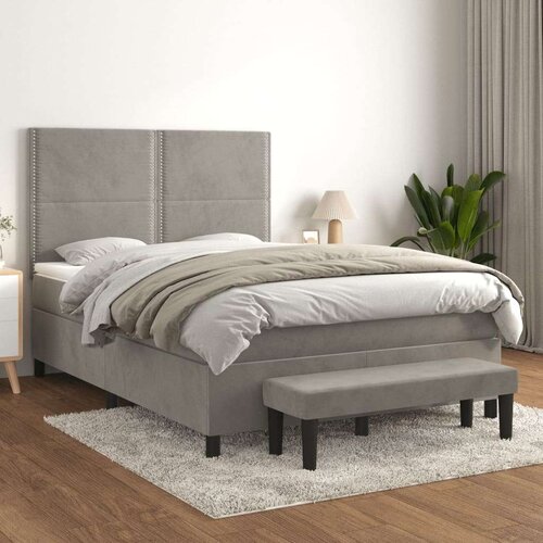  Krevet s oprugama i madracem svjetlosivi 140x190 cm bar&amp;scaron;unasti Slike