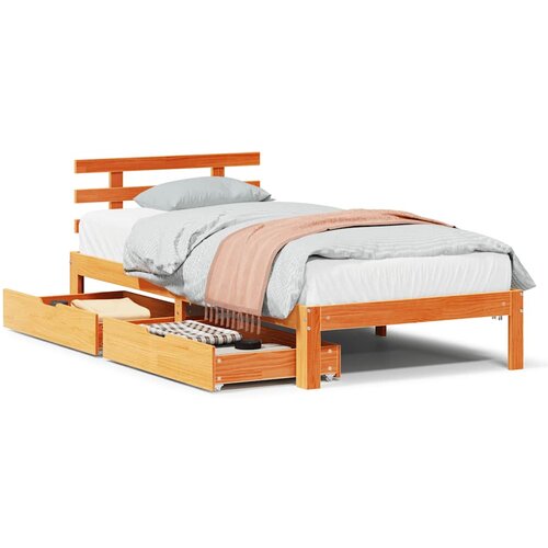 Maison Chic Posteljni okvir - Enojna postelja - Postelja za odrasle s predali vo&amp;scaron;čeno rjav 75x190 cm trdna borovina, (21696314) Slike