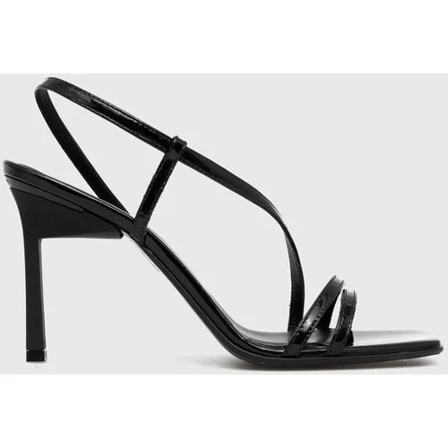 Calvin Klein Usnjeni sandali GEO STILETTO ASY SAN črna barva, HW0HW01609