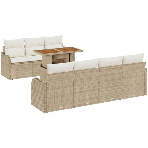VidaXL 8 Dijelni Vrtni Sofa Set s Jastucima Bež Poly Rattan, 2-Sjedalni Vrtni Sofa sa Skladi&amp;scaron;tem i Jastucima Bež Poly Rattan Slike