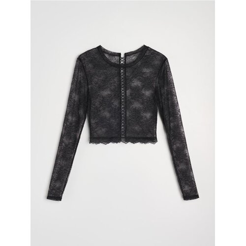 Sinsay Čipkasti elastični crop top s dugim rukavima Cene