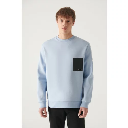 Avva Men's Light Blue Crew Neck 3 Thread Fleece Printed Standard Fit Normal Cut Sweatshirt
