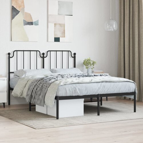 VidaXL Kovinski posteljni okvir z vzglavjem črn 135x190 cm Slike