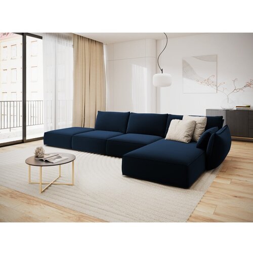 Mazzini Sofas Tamno plava bar&amp;scaron;unasti kutna garnitura (s desnim kutom/s ležaljkom) Vanda &amp;ndash; Slike
