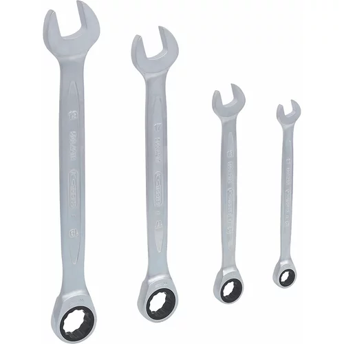 Ks Tools Komplet viličasto-obročastih ključev z ragljo GEARplus, Flank Traction, 4 kosi, širina zeva 10 - 19 mm