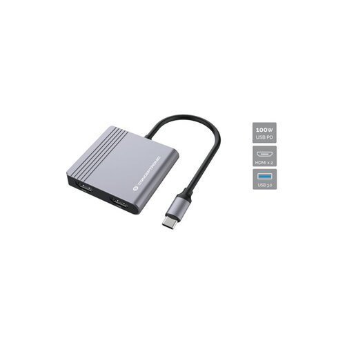 Conceptronic Notebook Dock - DONN13G (ulaz: USB-C, izlaz: 2xHDMI+USB-C PD:100W+USB-A, srebrni) Slike