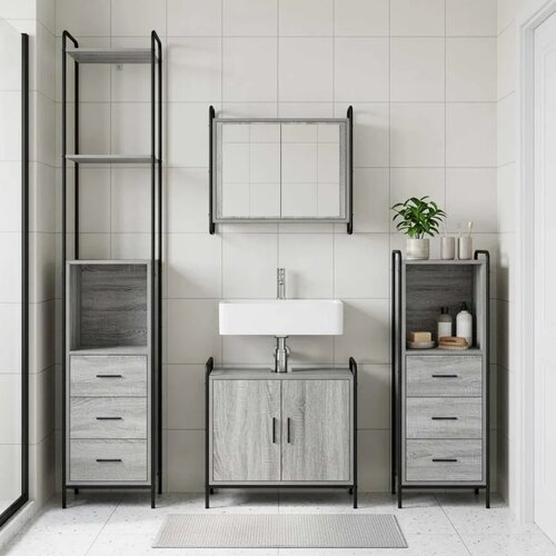 Set ormarića za kupaonicu 3 kom. Siva Sonoma 40 x 36 x 200 5 cm - Siva Sonoma Ormar s umivaonikom (2 vrata) + viseći ormar Cijene