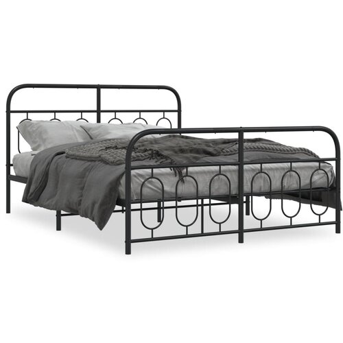 vidaXL Metalni okvir kreveta uzglavlje i podnožje crni 135x190 cm Cene