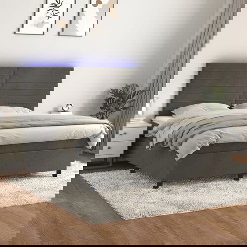 VidaXL Krevet box spring s madracem LED tamnosivi 180x200 cm bar&amp;scaron;un Slike