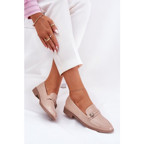 Boto Lacquered Women's Moccasins With Decorative Buckle Beige Mollan Cijene